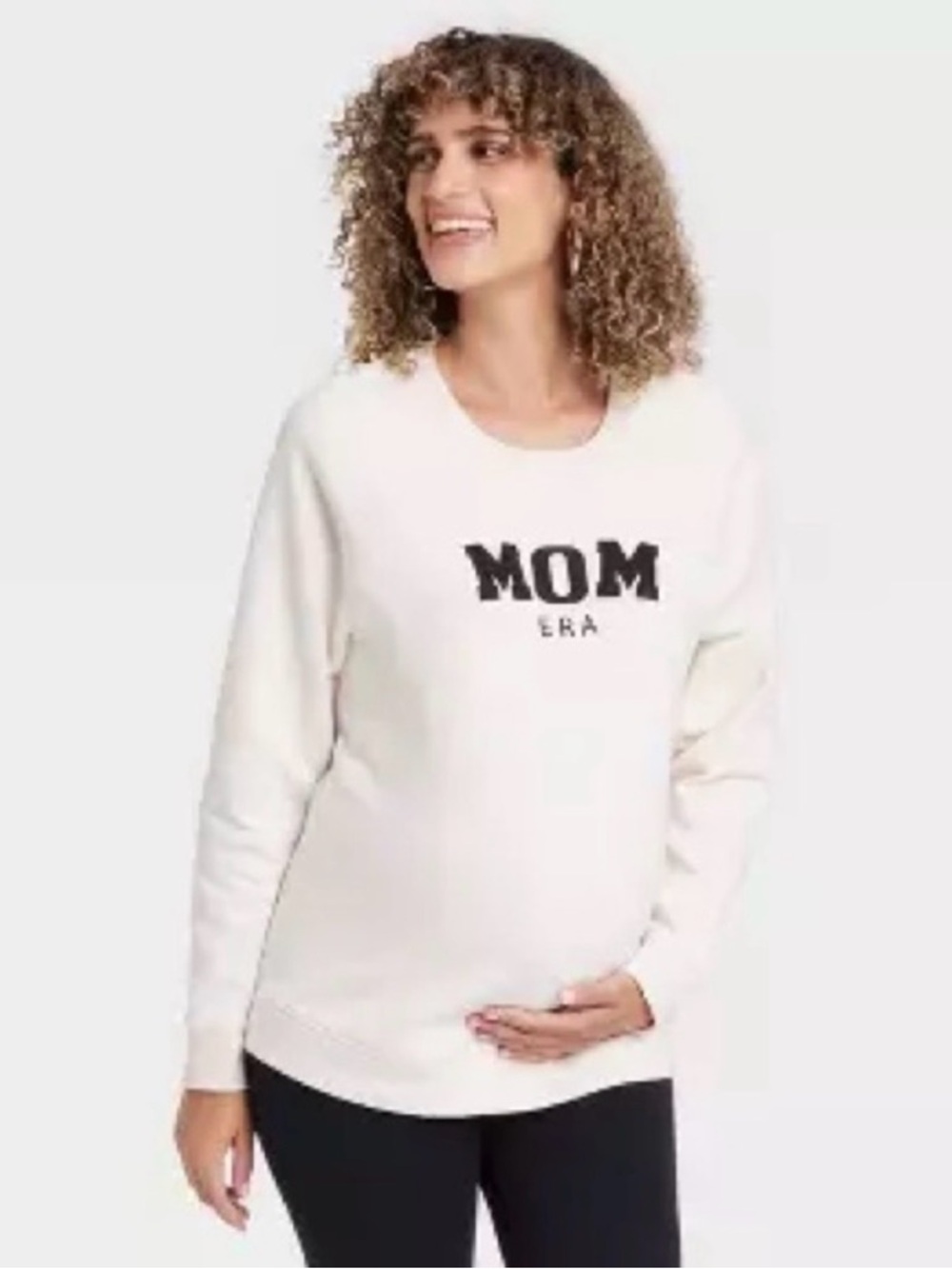 Isabel Maternity Cream Sweatshirt with Black 'MOM ERA' size Large